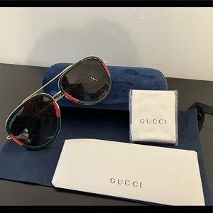 Authentic Gucci Women's Pilot Urban Web Block Aviator Sunglasses